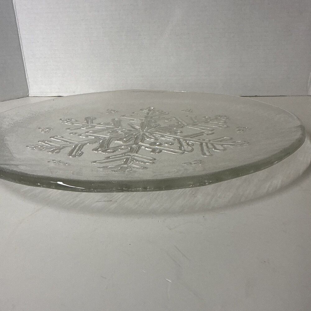 Holiday Snowflake Glass Platter Serving Tray 12.5” Winter - Picture 6 of 7